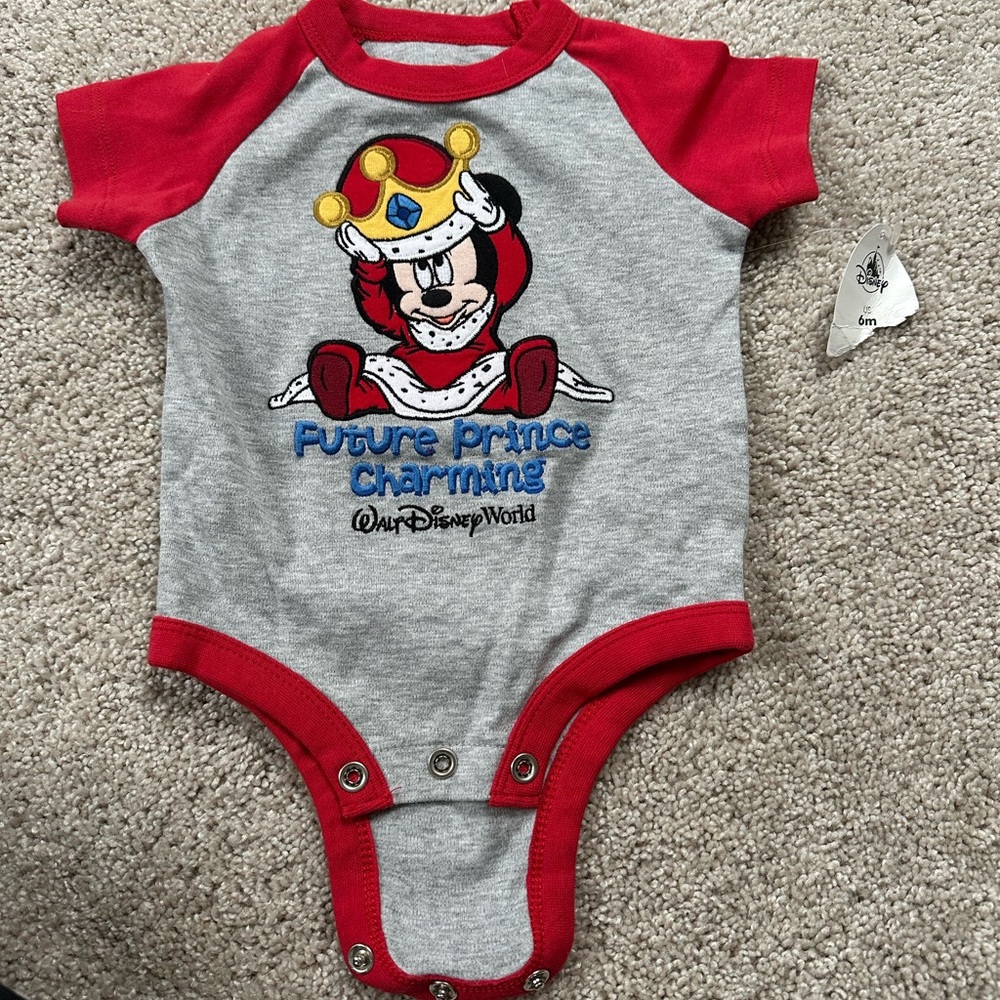 Disney Baby Red and Gray Onesie